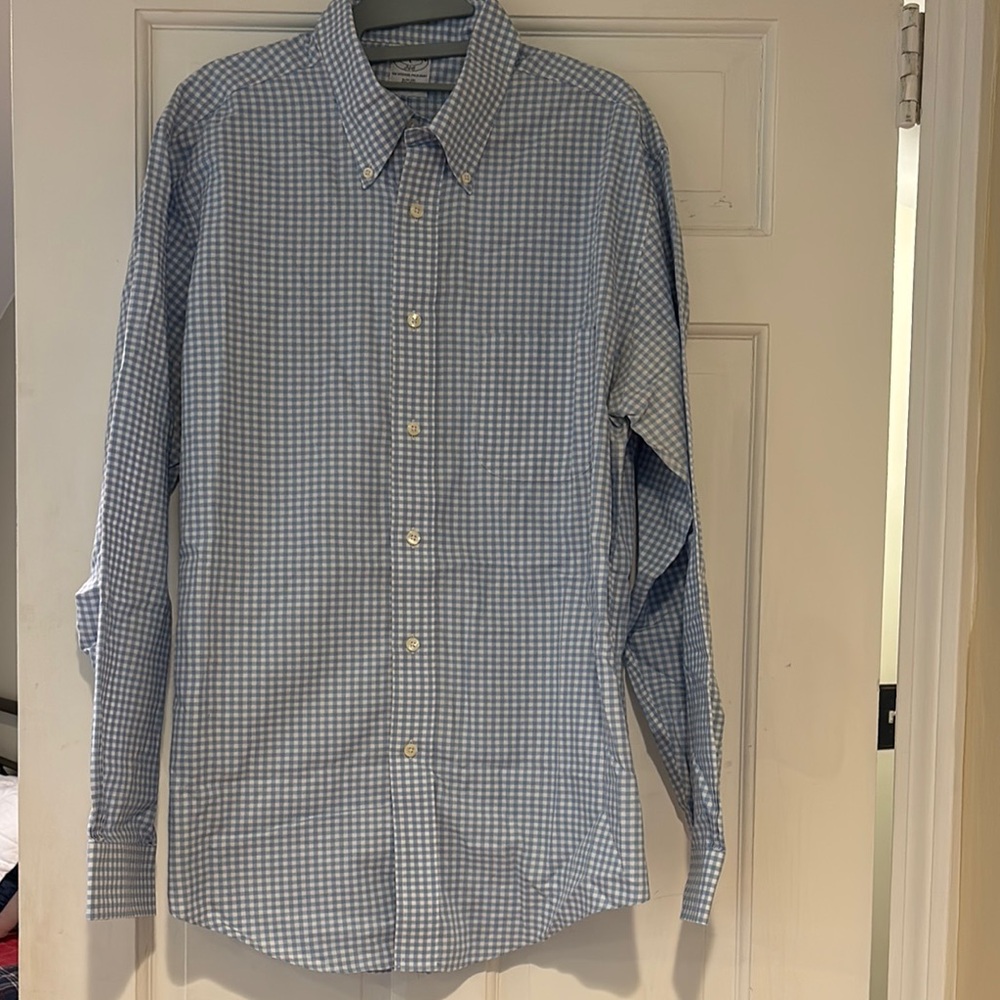 Brooks Brothers Blue Casual Button Down Shirt with Checkered Pattern